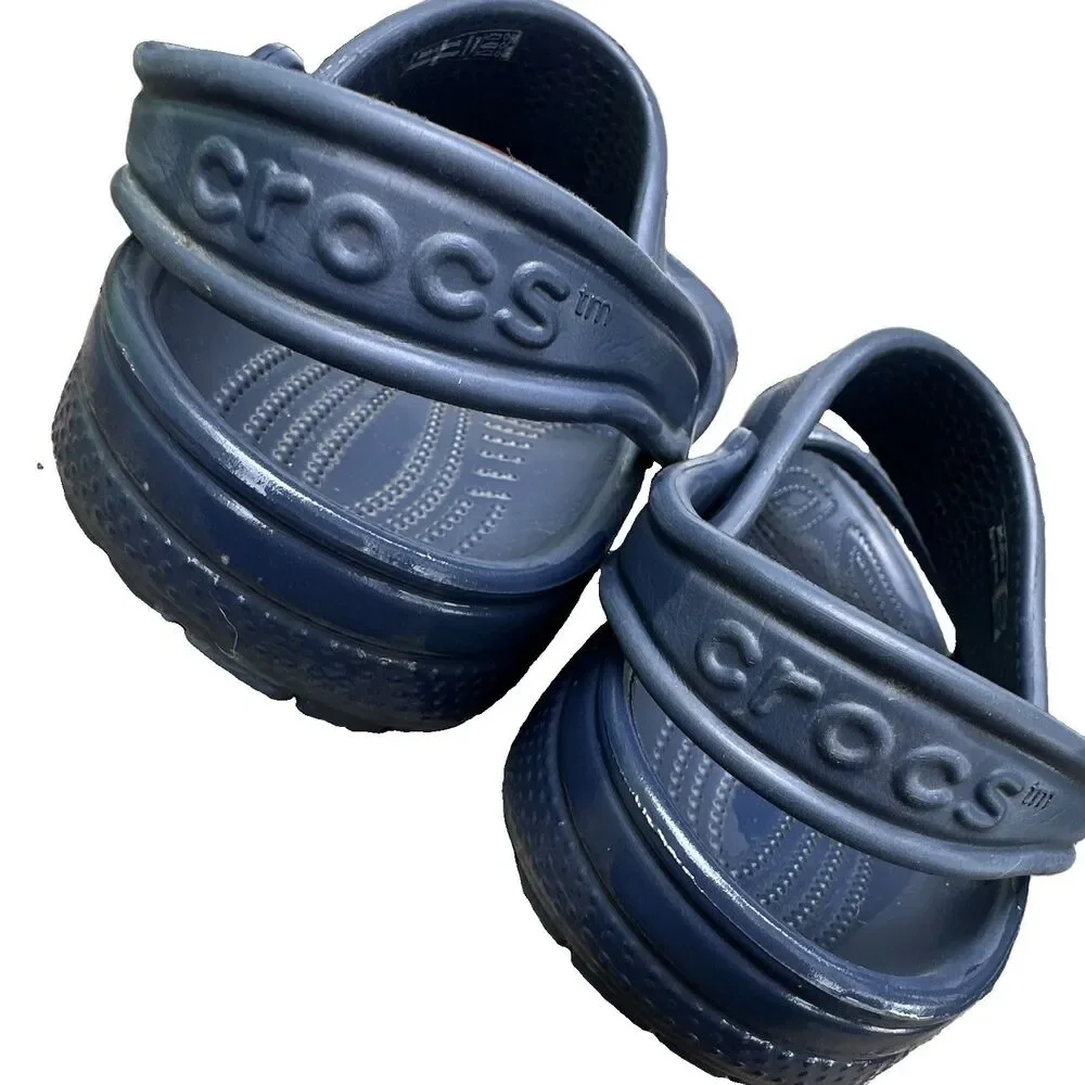 Crocs Blue Slide Sandals Heel Strap Rubber Slip On Logo Solid Men’s US 6 Beach